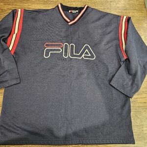 Fila Navy Blue Vintage Long Sleeve with Red and Yellow Accents